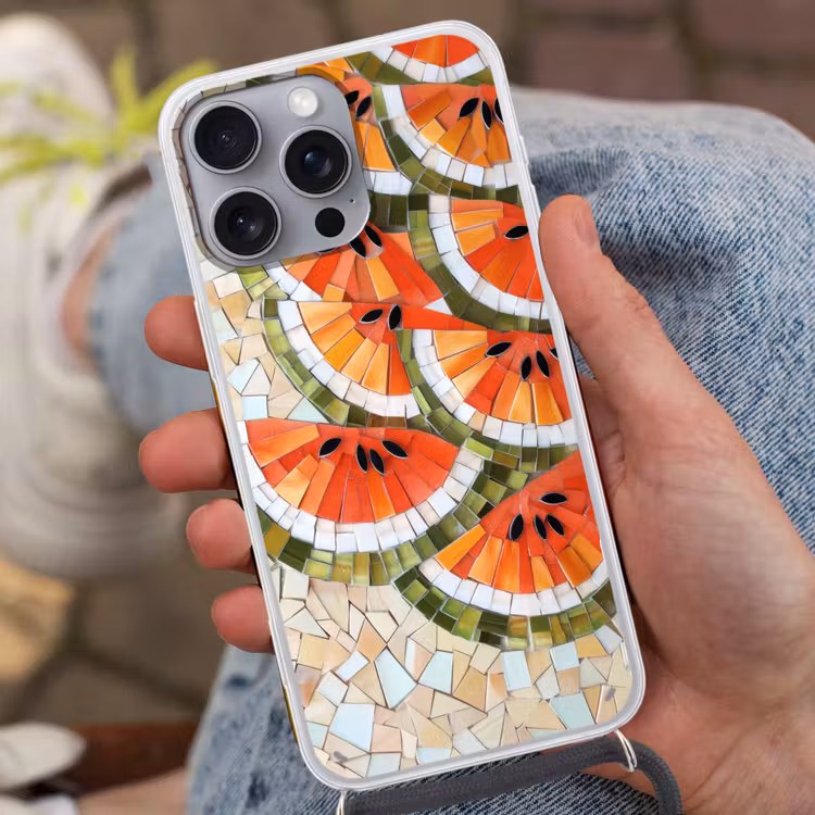 Mozaïek - Watermeloen - Rood - Pitten Hoesje iPhone 16 Pro Max met koord klein -sfeer3