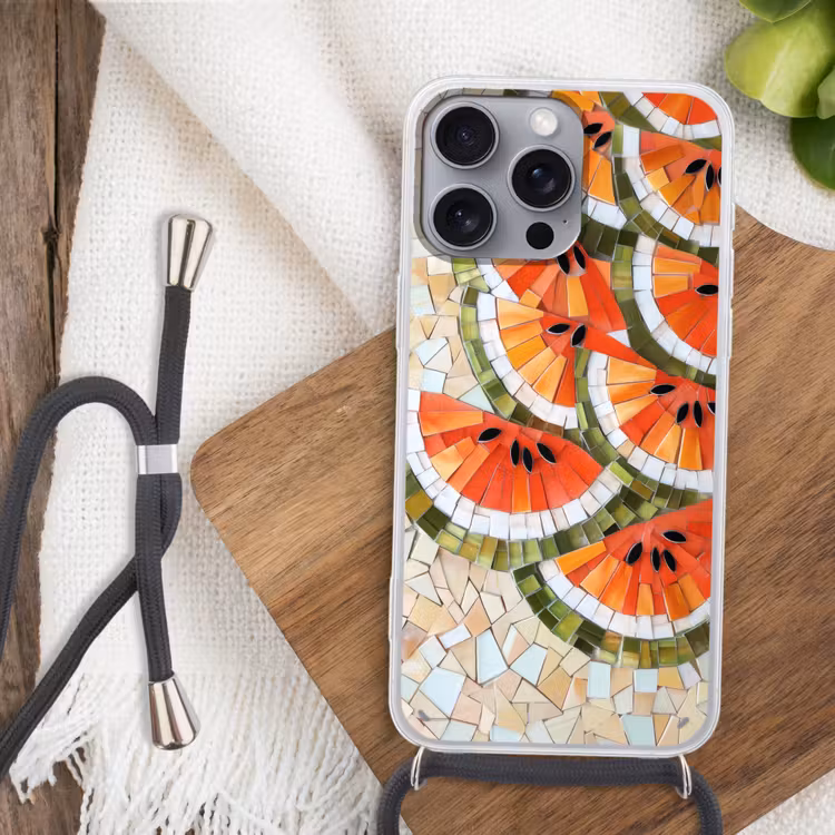 Mozaïek - Watermeloen - Rood - Pitten Hoesje iPhone 16 Pro Max met koord klein -sfeer4