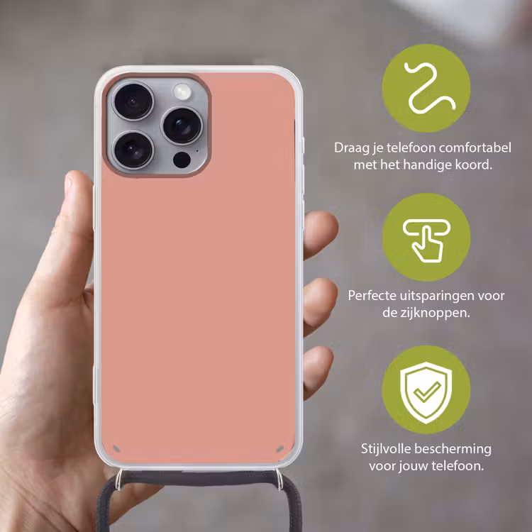 Muted - Salmon - Koraal Hoesje iPhone 16 Pro Max met koord klein 804 -sfeer2_NL