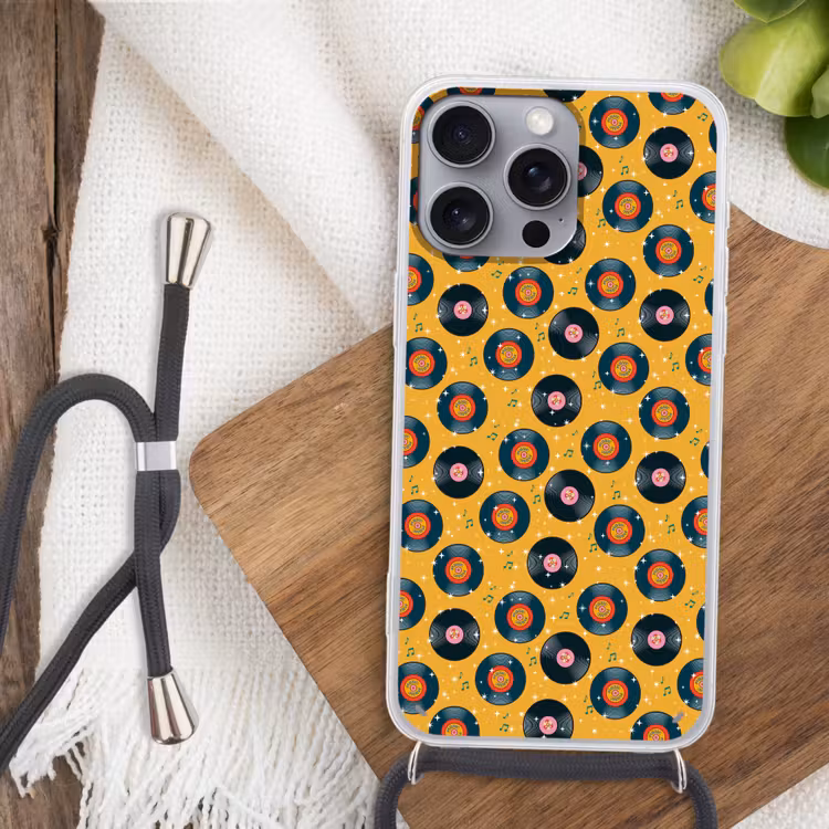 Muziek - Patroon - Geel Hoesje iPhone 16 Pro Max met koord klein 804 -sfeer4