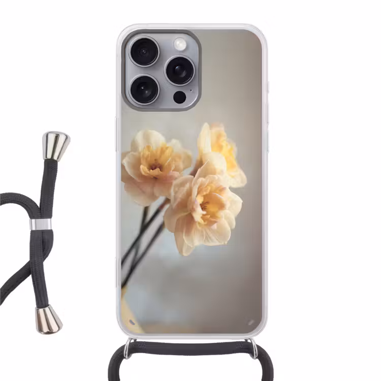 Narcissen - Geel - Bloemblaadjes Hoesje iPhone 16 Pro Max met koord klein -3d