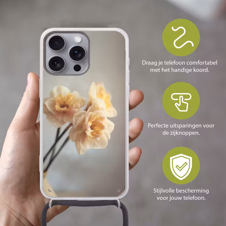 Narcissen - Geel - Bloemblaadjes Hoesje iPhone 16 Pro Max met koord klein -sfeer2_NL