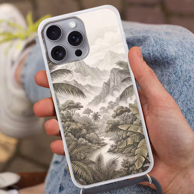 Natuur - Bergen - Rivier - Tropisch - Vintage Hoesje iPhone 16 Pro Max met koord klein -sfeer3