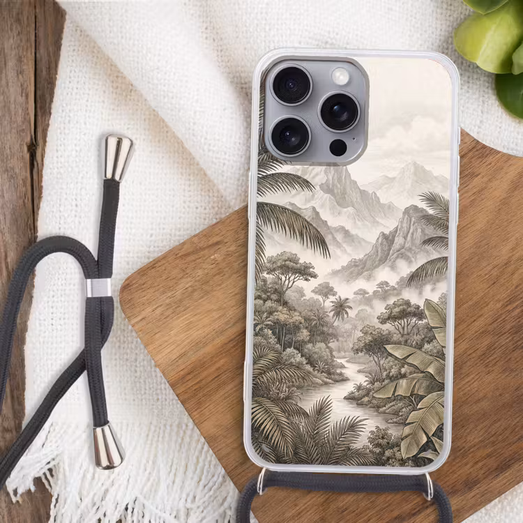 Natuur - Bergen - Rivier - Tropisch - Vintage Hoesje iPhone 16 Pro Max met koord klein -sfeer4