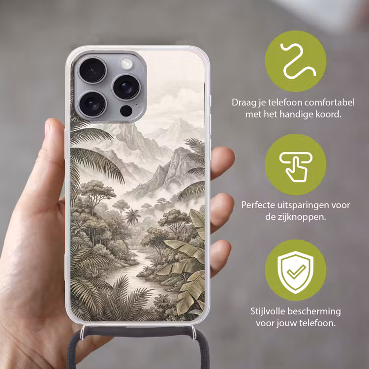 Natuur - Bergen - Rivier - Tropisch - Vintage Hoesje iPhone 16 Pro Max met koord klein -sfeer2_NL