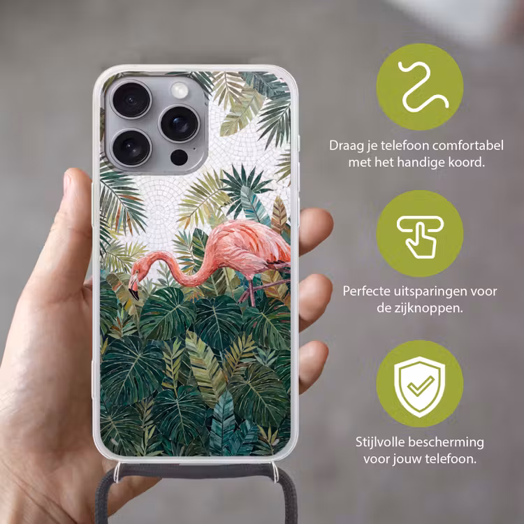 Natuur - Bladeren - Abstract - Groen - Vogel Hoesje iPhone 16 Pro Max met koord klein -sfeer2_NL