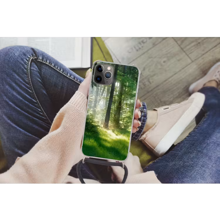 Natuur - Bomen - Bos - Groen - Zon Hoesje iPhone 12 Pro met koord klein -hand