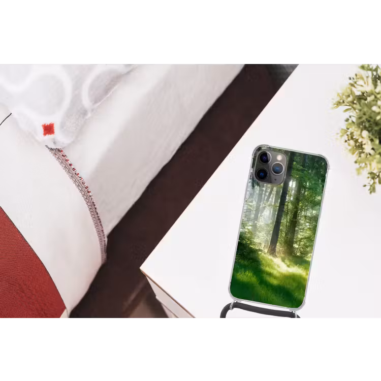 Natuur - Bomen - Bos - Groen - Zon Hoesje iPhone 12 Pro met koord klein -kamer