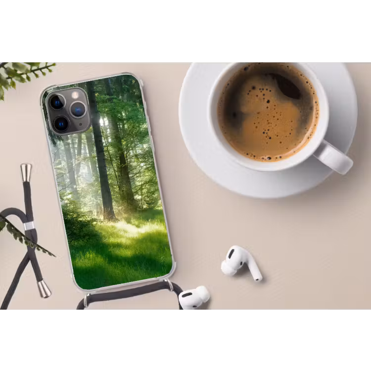 Natuur - Bomen - Bos - Groen - Zon Hoesje iPhone 12 Pro met koord klein -oordop