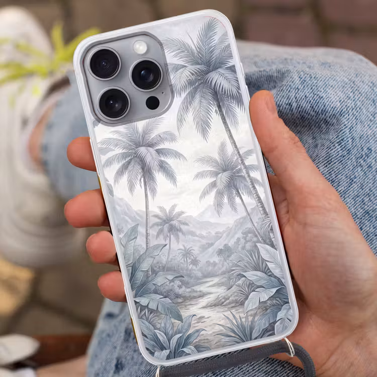 Natuur - Boom - Tropisch - Landschap - Blauw Hoesje iPhone 16 Pro Max met koord klein -sfeer3
