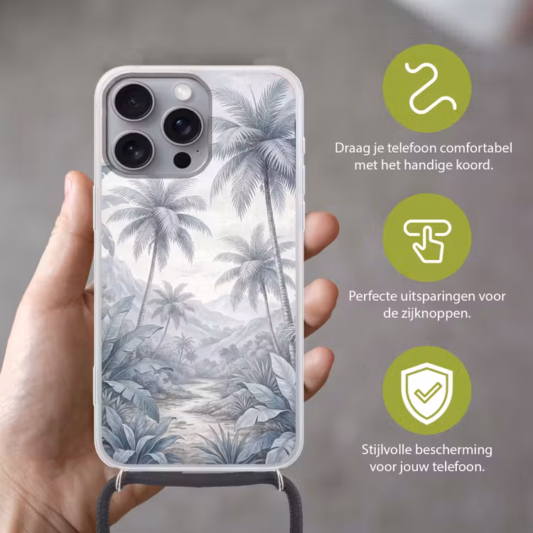 Natuur - Boom - Tropisch - Landschap - Blauw Hoesje iPhone 16 Pro Max met koord klein -sfeer2_NL