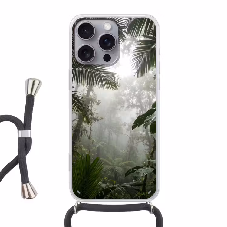 Natuur - Jungle - Mist - Groen - Bladeren Hoesje iPhone 16 Pro Max met koord klein -3d