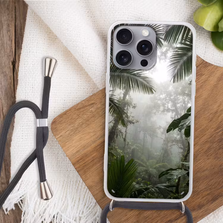 Natuur - Jungle - Mist - Groen - Bladeren Hoesje iPhone 16 Pro Max met koord klein -sfeer4