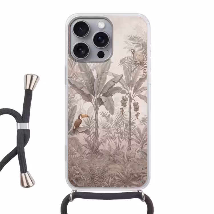 Natuur - Jungle - Ringstaartmaki - Bruin Hoesje iPhone 16 Pro Max met koord klein -3d