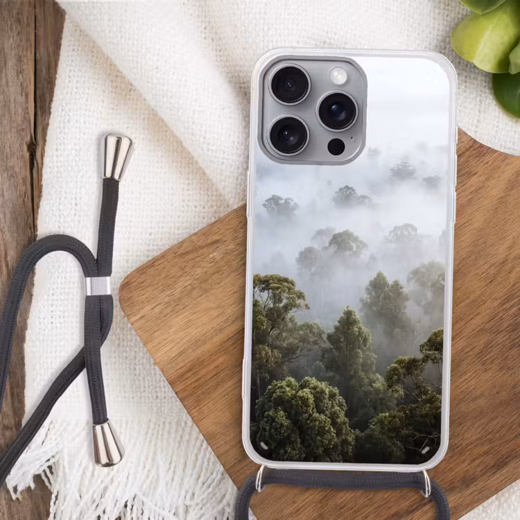 Natuur - Mist - Bos - Ochtend - Goud Hoesje iPhone 16 Pro Max met koord klein -sfeer4
