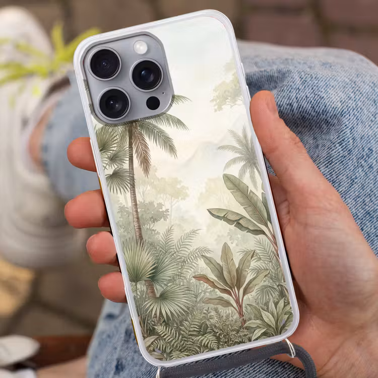 Natuur - Tropisch bos - Landschap - Aquarel - Groen Hoesje iPhone 16 Pro Max met koord klein -sfeer3