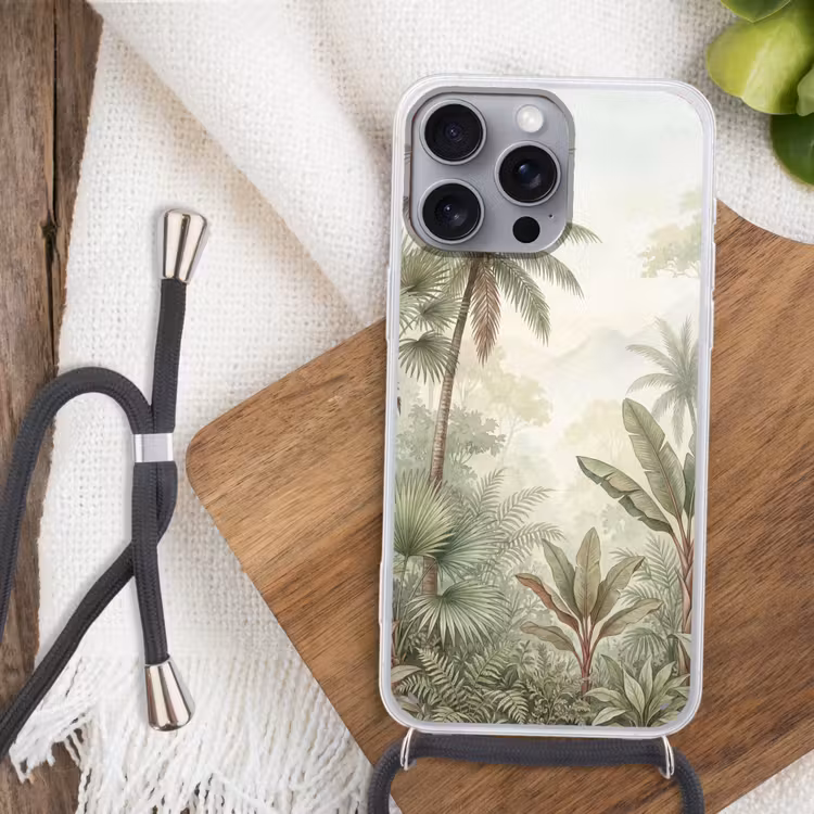 Natuur - Tropisch bos - Landschap - Aquarel - Groen Hoesje iPhone 16 Pro Max met koord klein -sfeer4
