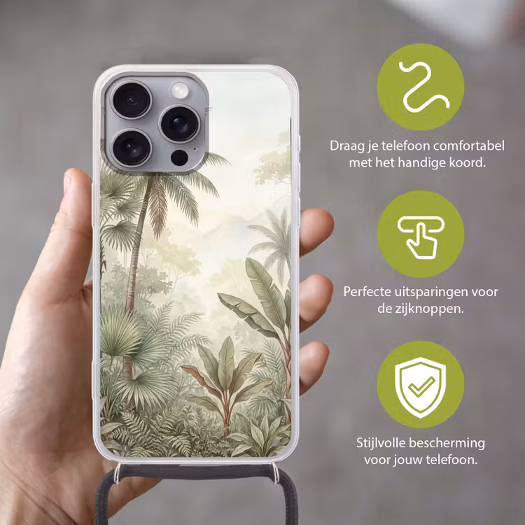 Natuur - Tropisch bos - Landschap - Aquarel - Groen Hoesje iPhone 16 Pro Max met koord klein -sfeer2_NL
