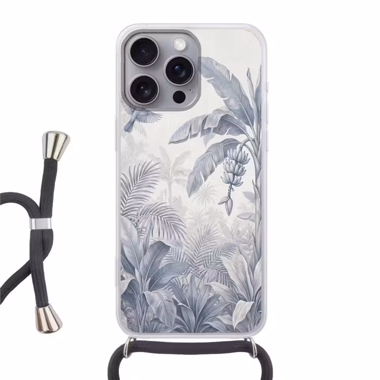 Natuur - Vogel - Jungle - Illustratie - Blauw Hoesje iPhone 16 Pro Max met koord klein -3d