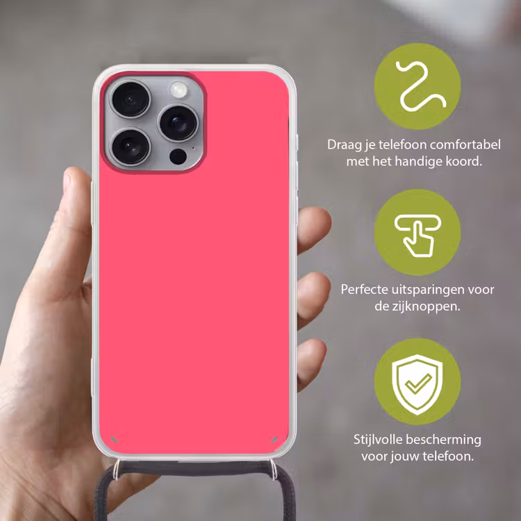 Neon - Flamingo - Roze Hoesje iPhone 16 Pro Max met koord klein 804 -sfeer2_NL