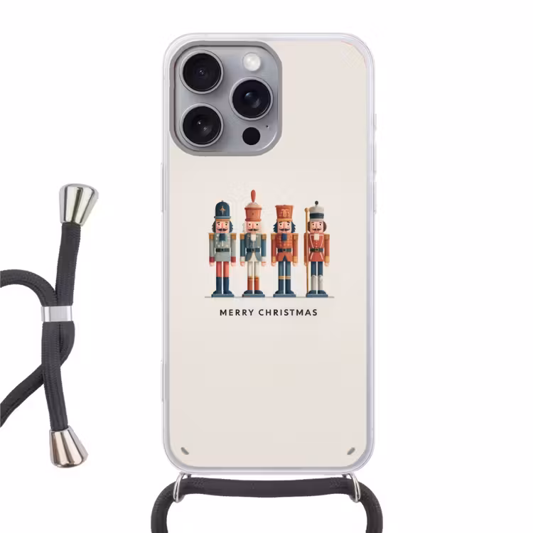 Notenkrakers - Minimalistisch - Kerst - Beige Hoesje iPhone 16 Pro Max met koord klein -3d