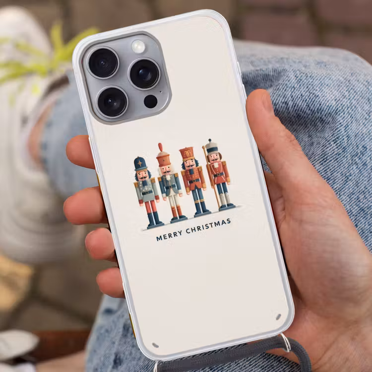 Notenkrakers - Minimalistisch - Kerst - Beige Hoesje iPhone 16 Pro Max met koord klein -sfeer3