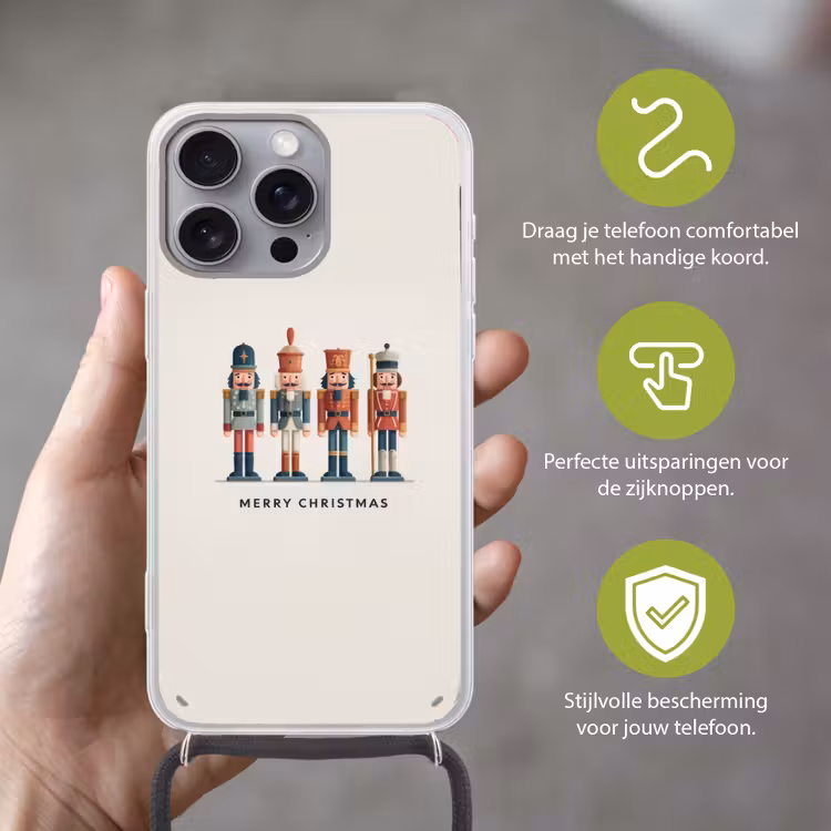 Notenkrakers - Minimalistisch - Kerst - Beige Hoesje iPhone 16 Pro Max met koord klein -sfeer2_NL