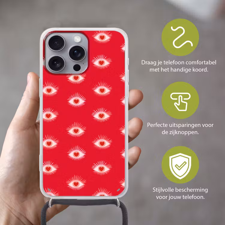 Ogen - Hart - Abstract - Rood - Roze Hoesje iPhone 16 Pro Max met koord klein 804 -sfeer2_NL