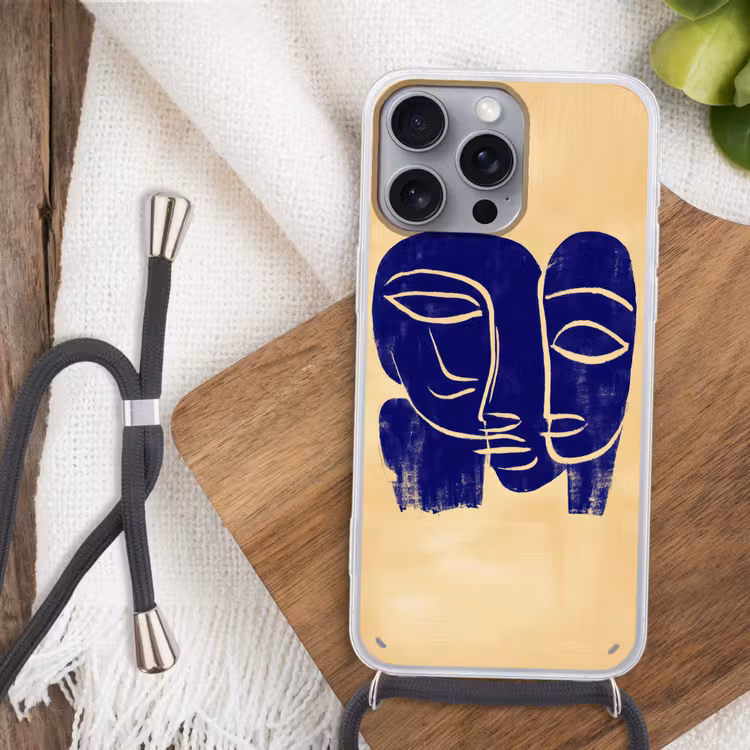 Okergeel - Blauw - Eenvoudige lijnen Hoesje iPhone 16 Pro Max met koord klein -sfeer4