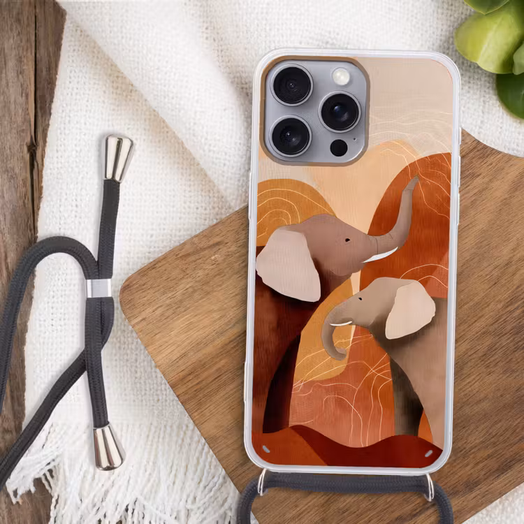 Olifanten - Oranje - Abstract Hoesje iPhone 16 Pro Max met koord klein -sfeer4