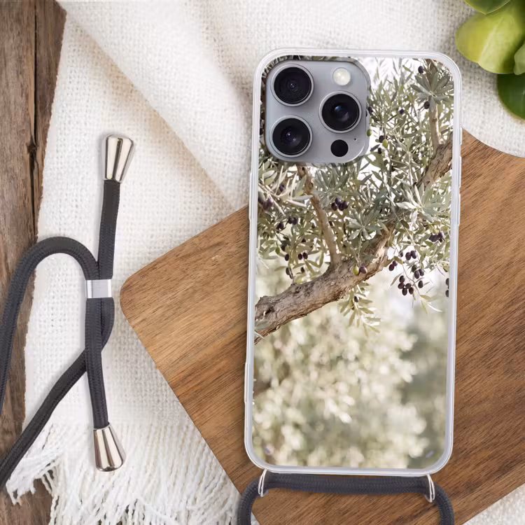 Telefoonhoesje met koord - Olijfboom - tak - groen - Olijfboom - tak - groen Hoesje iPhone 16 Pro Max met koord klein