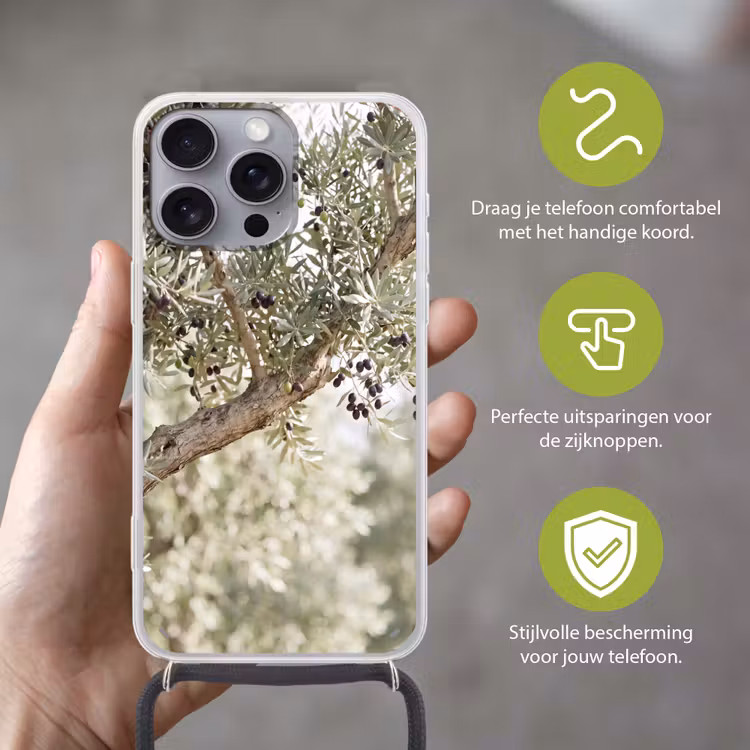 Telefoonhoesje met koord - Olijfboom - tak - groen - Olijfboom - tak - groen Hoesje iPhone 16 Pro Max met koord klein