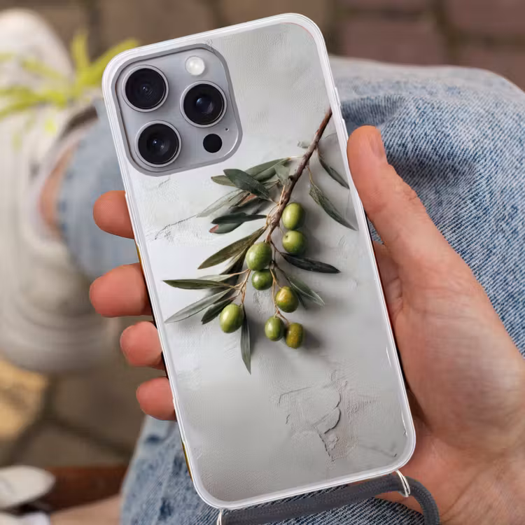 Olijventak - Beton - Mediterraan Hoesje iPhone 16 Pro Max met koord klein -sfeer3