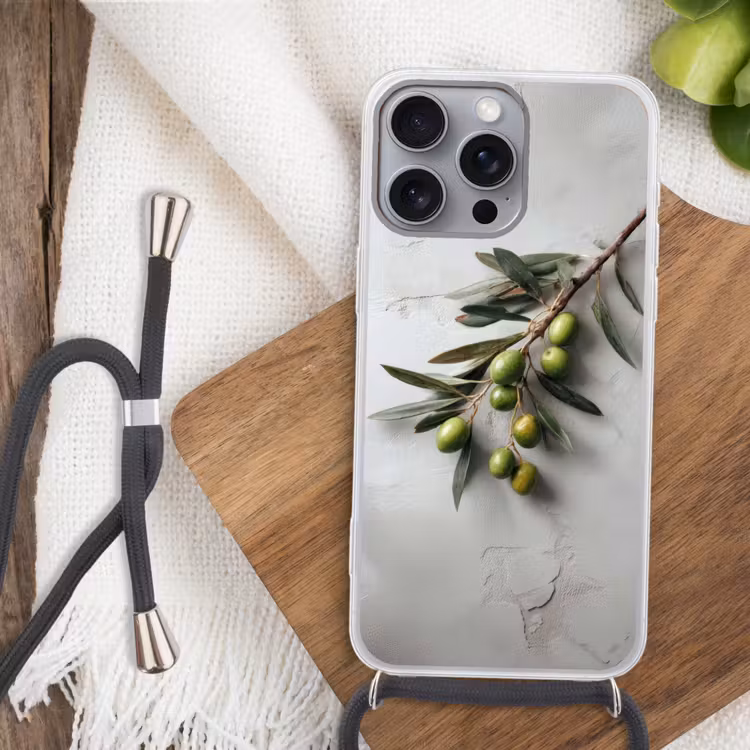 Olijventak - Beton - Mediterraan Hoesje iPhone 16 Pro Max met koord klein -sfeer4