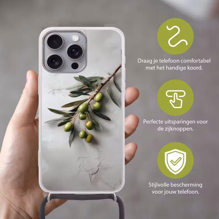 Olijventak - Beton - Mediterraan Hoesje iPhone 16 Pro Max met koord klein -sfeer2_NL