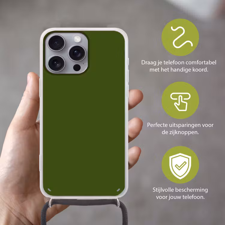 Olive - Drab - Groen Hoesje iPhone 16 Pro Max met koord klein 804 -sfeer2_NL