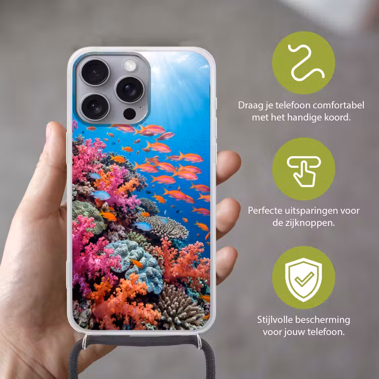 Onderwater - Koraalrif - Vissen - Oceaan - Natuur Hoesje iPhone 16 Pro Max met koord klein -sfeer2_NL