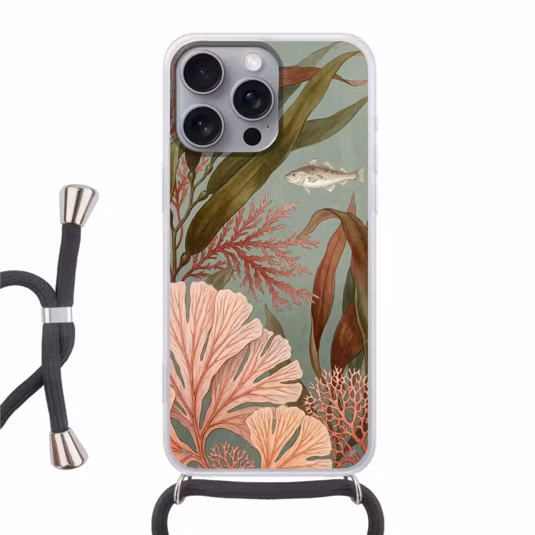 Onderwater - Planten - Vis - Vintage - Groen Hoesje iPhone 16 Pro Max met koord klein -3d