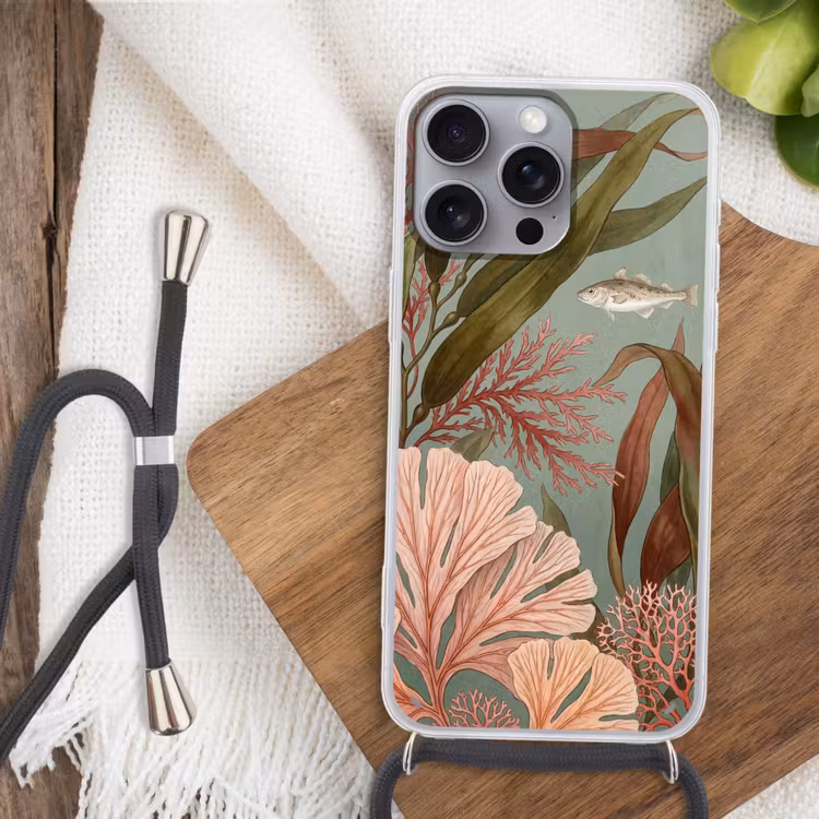 Onderwater - Planten - Vis - Vintage - Groen Hoesje iPhone 16 Pro Max met koord klein -sfeer4