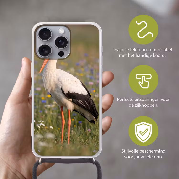 Ooienvaar - Bloemen - Weide - Kleurrijk Hoesje iPhone 16 Pro Max met koord klein -sfeer2_NL