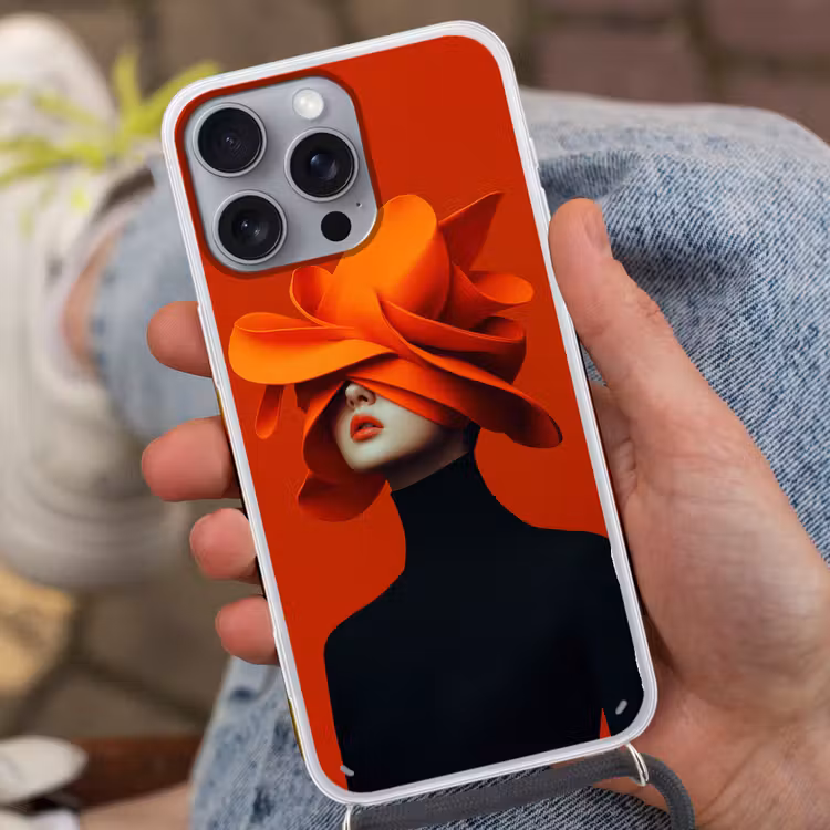 Oranje - Hoed - Vrouw Hoesje iPhone 16 Pro Max met koord klein -sfeer3