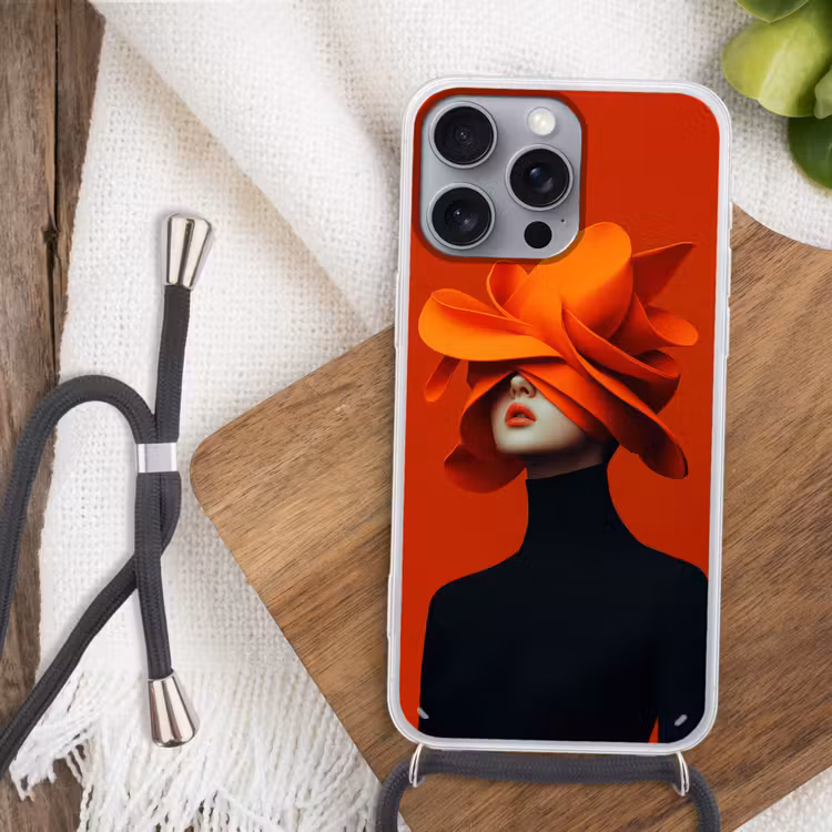 Oranje - Hoed - Vrouw Hoesje iPhone 16 Pro Max met koord klein -sfeer4