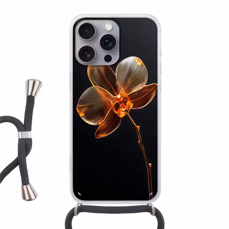 Orchidee - Doorzichtig - Bloem Hoesje iPhone 16 Pro Max met koord klein -3d