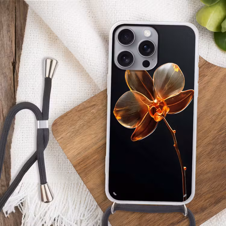 Orchidee - Doorzichtig - Bloem Hoesje iPhone 16 Pro Max met koord klein -sfeer4