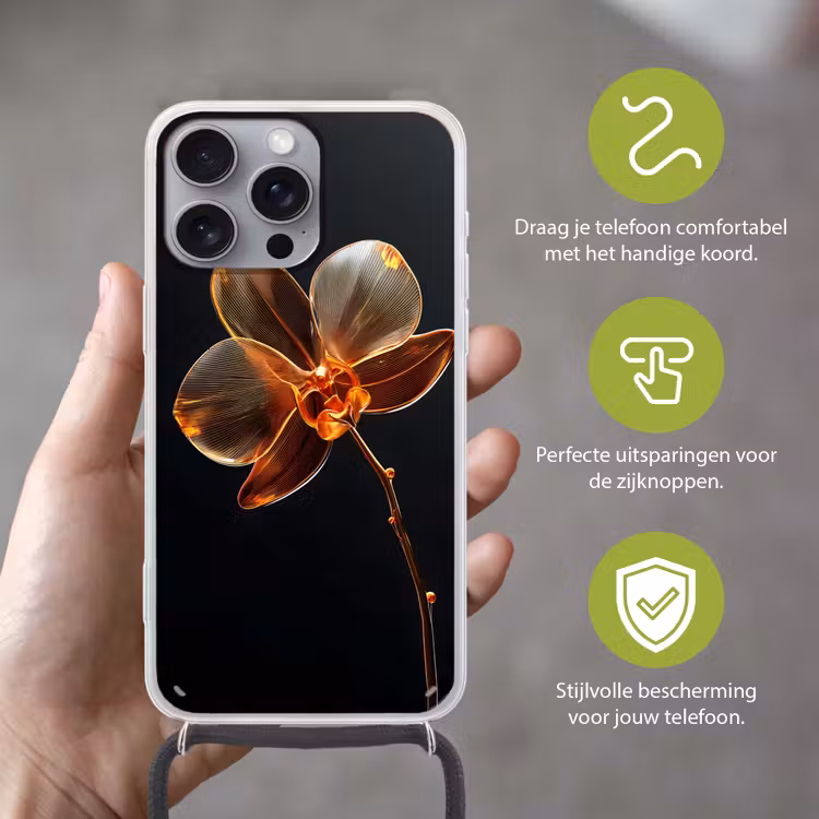 Orchidee - Doorzichtig - Bloem Hoesje iPhone 16 Pro Max met koord klein -sfeer2_NL
