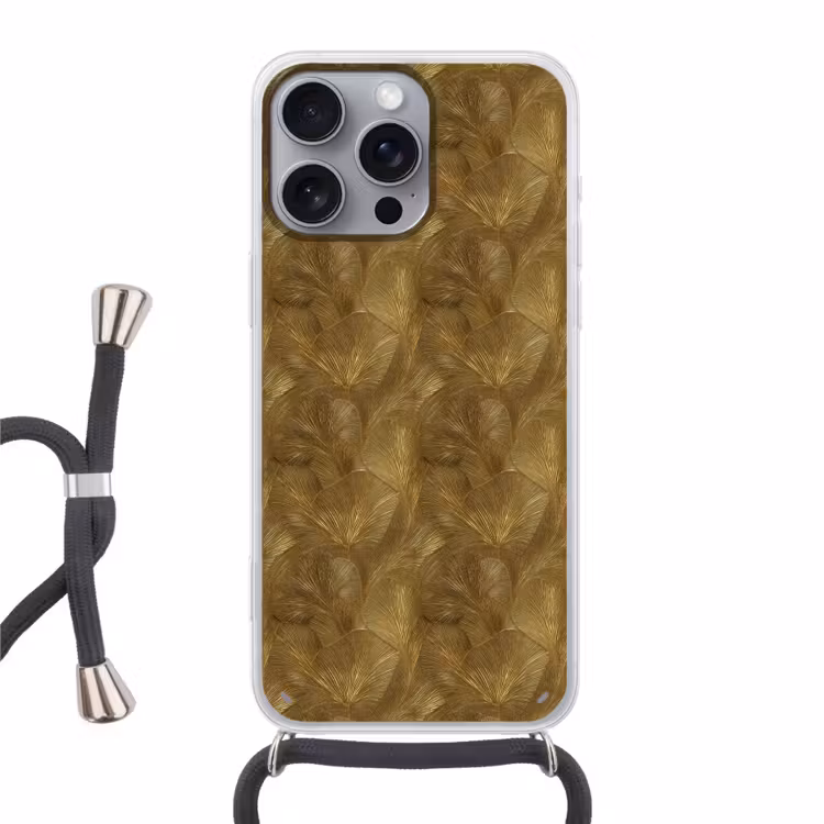 Organisch - Lijnen - Goud Hoesje iPhone 16 Pro Max met koord klein 804 -3d