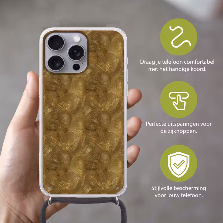 Organisch - Lijnen - Goud Hoesje iPhone 16 Pro Max met koord klein 804 -sfeer2_NL