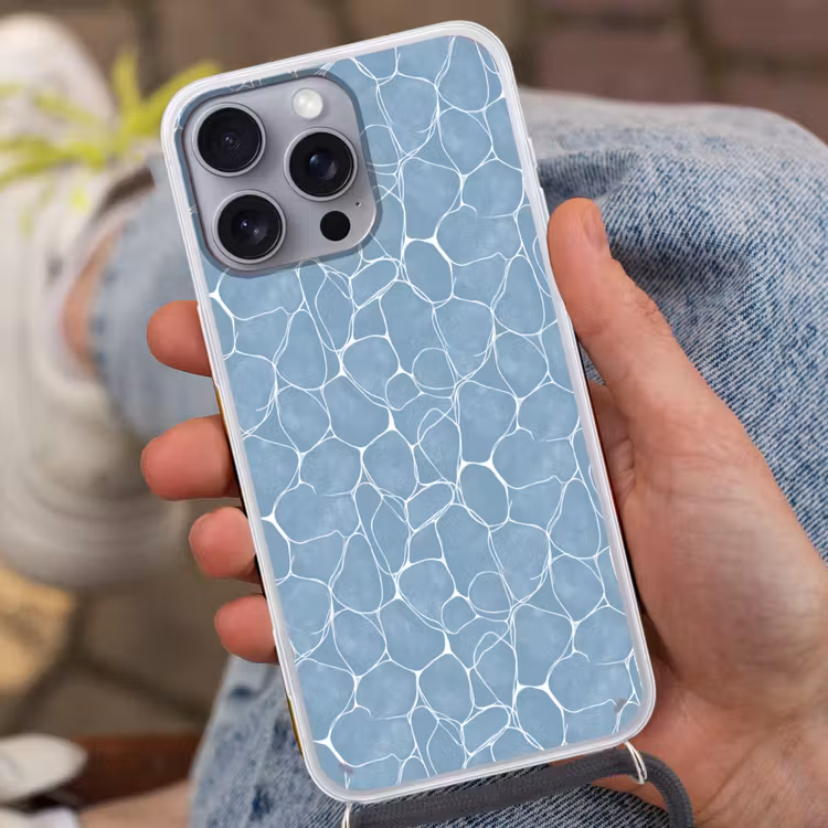 Organisch - Patroon - Blauw Hoesje iPhone 16 Pro Max met koord klein 804 -sfeer3