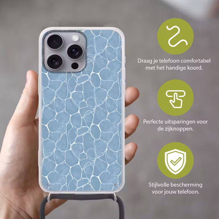 Organisch - Patroon - Blauw Hoesje iPhone 16 Pro Max met koord klein 804 -sfeer2_NL