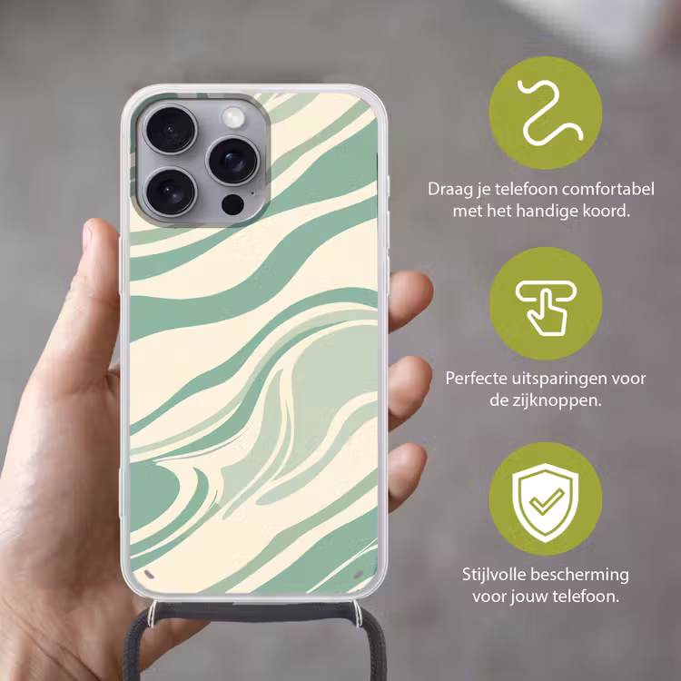 Organische lijnen - Mintgroen - Marmer Hoesje iPhone 16 Pro Max met koord klein -sfeer2_NL